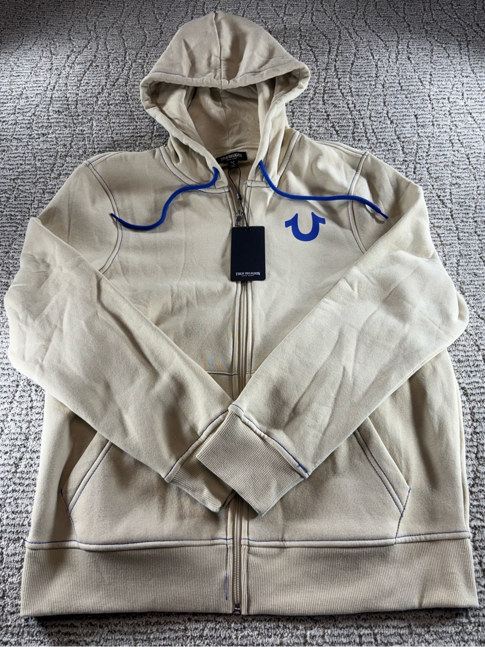 NWT True Religion Men’s Large Fog Contrast Full Zip Hoodie